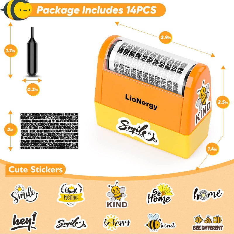 Lionergy Identity Protection Roller Stamp LioNergy Extra Large Roller Identity Theft Prevention Security Stamp with 3 Refills  10PCS Personalise Vinyl Waterproof Stickers -Orange Yellow - Image 2